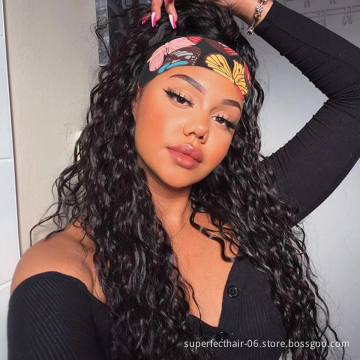 WaterWave Headband Wig Human Hair For Black Women Glueless Half Wig With Head Band Brazilian Water Headband Human Hair Wigs